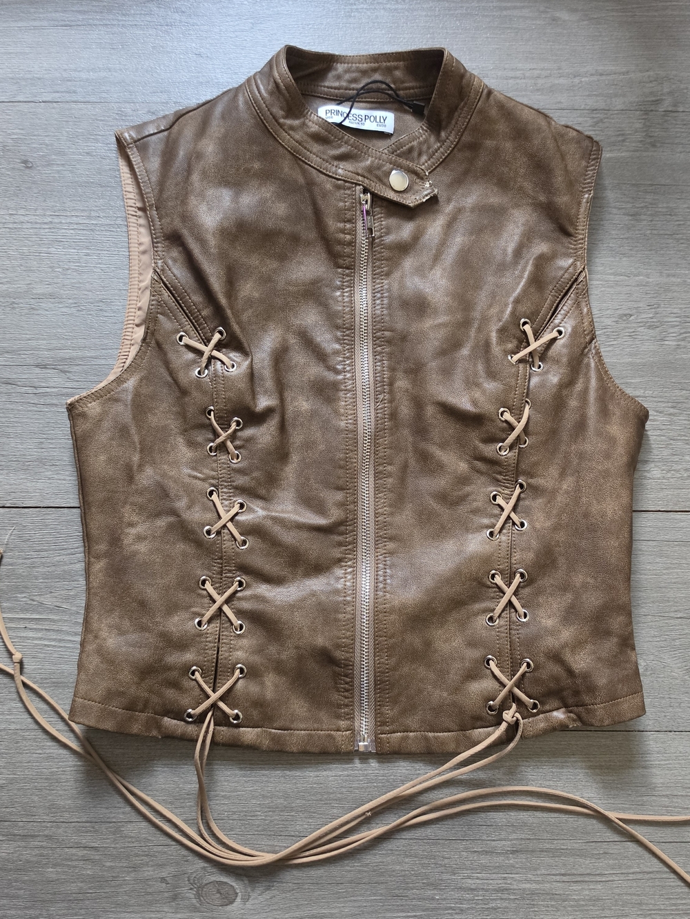 Princess Polly Brown Faux Leather Lace up Corset Vest Top Size US 6 / Medium Y2K